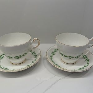 REGENCY ENGLISH BONE CHINA CUP & SAUCER IN SHAMROCK DESIGN SET OF 2